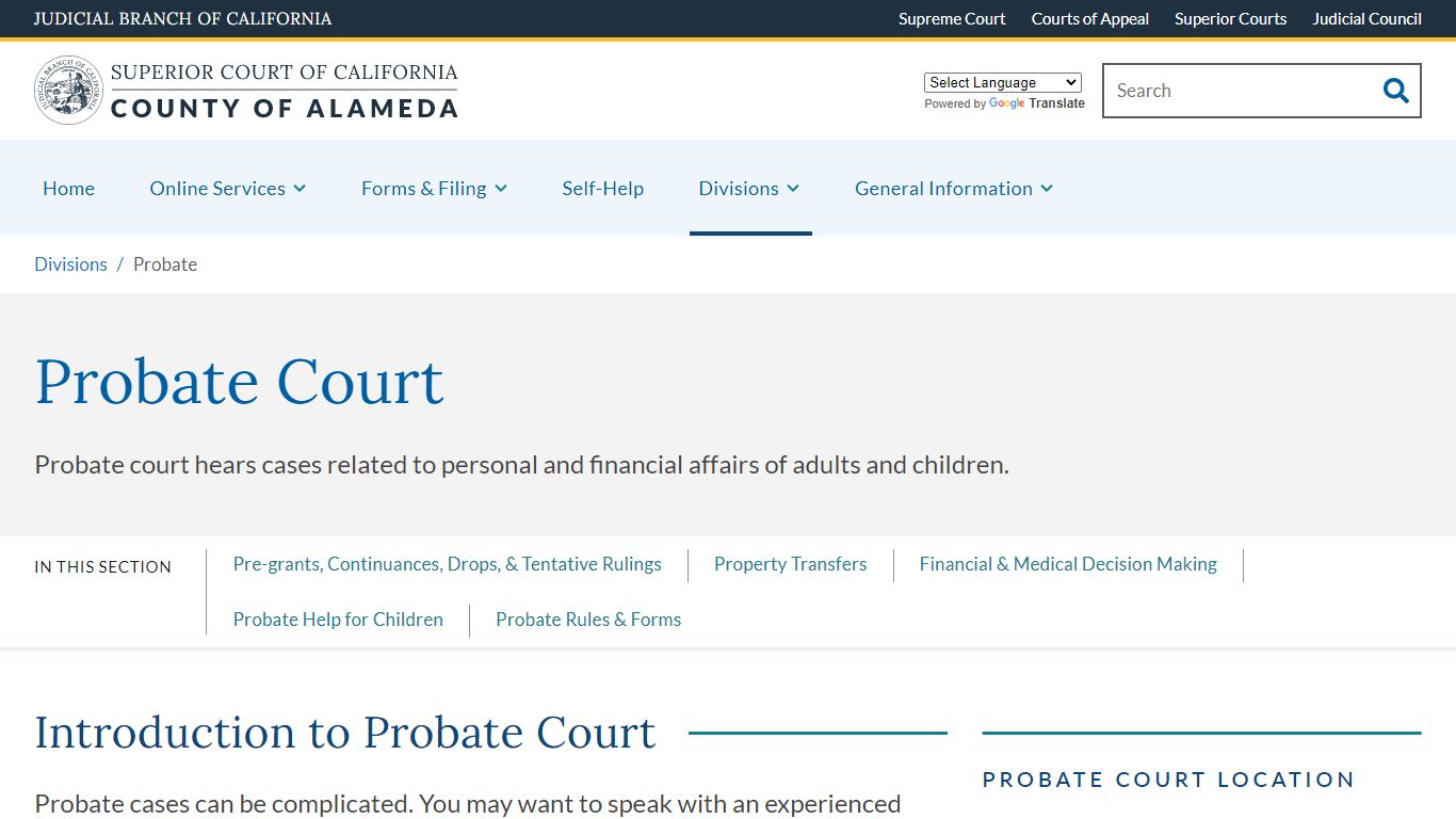 Probate - County of Alameda - Alameda County Superior Court